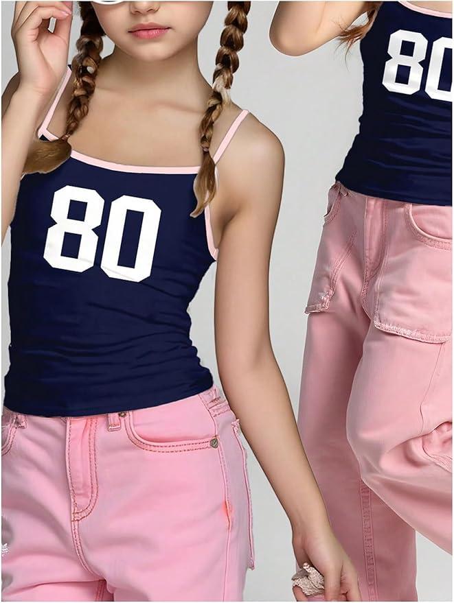 RoseSeek Girls Sleeveless Jersey Shirts Number Graphic Camisole Tops Workout Sports Y2K Top